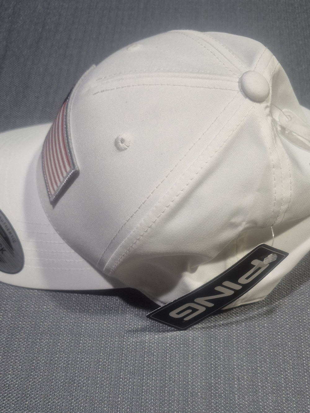 Ping White Snapback Hat with American Flag Patch - Picture 3 of 4
